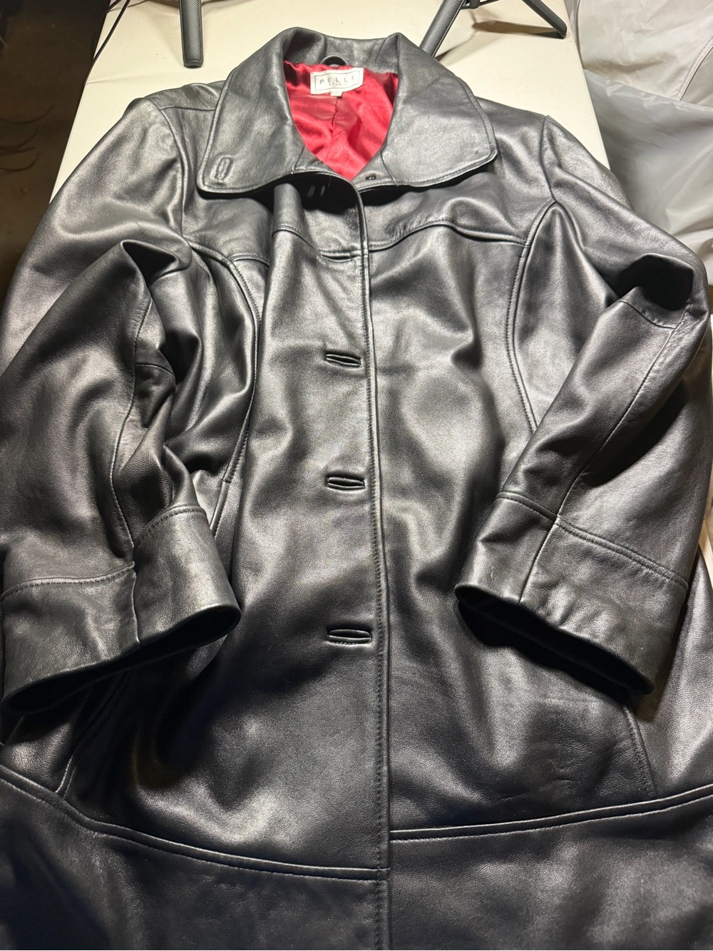 Pelle Studio Black Leather Coat with Red Lining